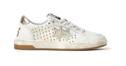 SNEAKER WEEK STAR IN PELLE BIANCA CON BORCHIETTE ORO ED EFFETTO USED